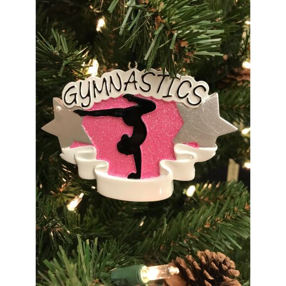 Girls Gymnastics Ornament Glittering Pink Christmas Tree Sports Athletic - Picture 1 of 3
